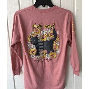 NWT Simply Southern Long Sleeve - Coral - Youth Medium - Check Meout - Cat